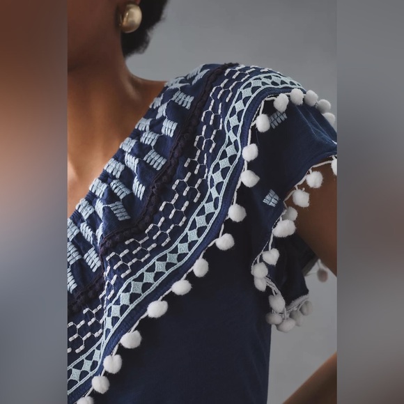 By Anthropologie Pom-Tassel One-Shoulder Top | Size Medium| - Picture 2 of 10